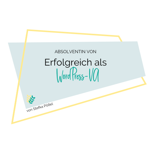 Badge – Erfolgreich als WordPress-VA Badge zur abgeschlossenen Ausbildung „Erfolgreich als WordPress-VA“.